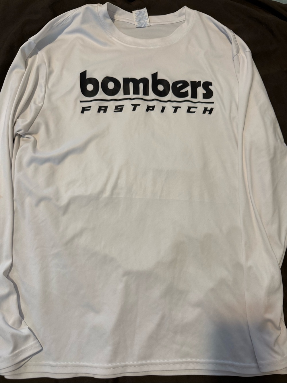 Port and Company White Long Sleeve "bombers FASTPITCH" Tee